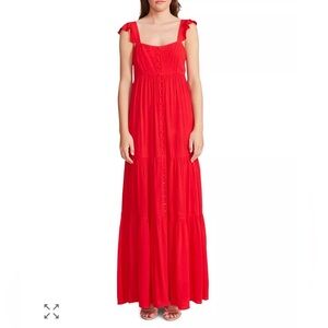 BB Dakota “Ready or Yatch” Red Ruffle Strap Maxi Dress